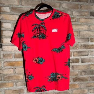 Nike Red and Green Floral Men's Tee